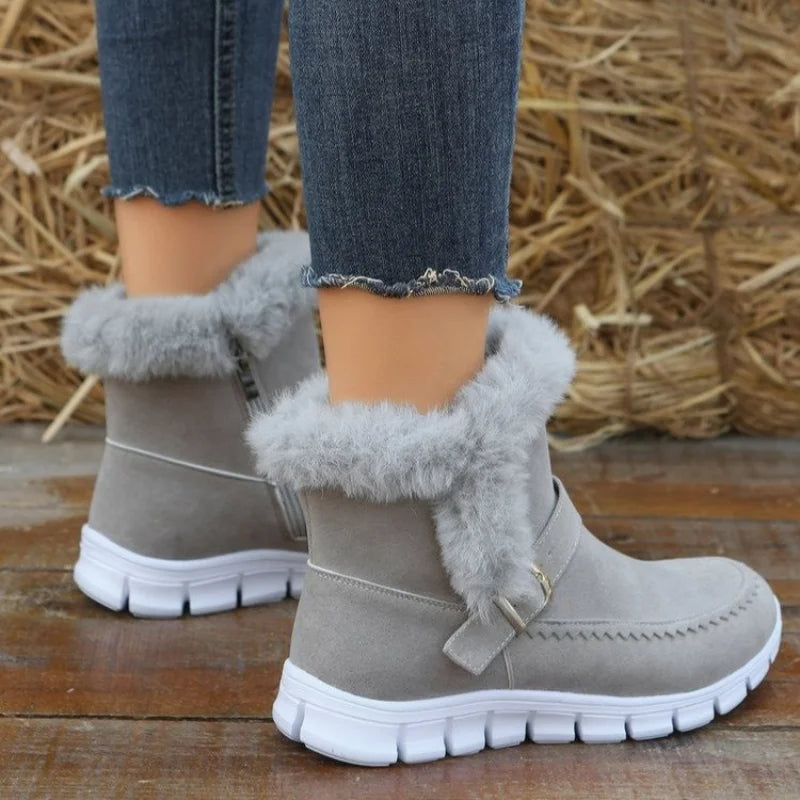 Reyna™ Warme knöchelhohe Schneestiefel aus Samt mit Schnallen-Design