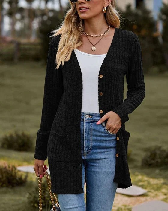 Delyssa - Lange Strickjacke mit Knöpfen