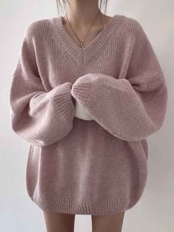 Pullover für Damen mit einem V-Ausschnitt aus Strick
