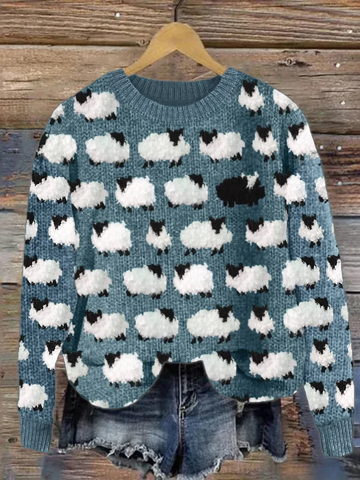 Marta – gemütlicher vintage-strickpullover aus flauschigem schaffell