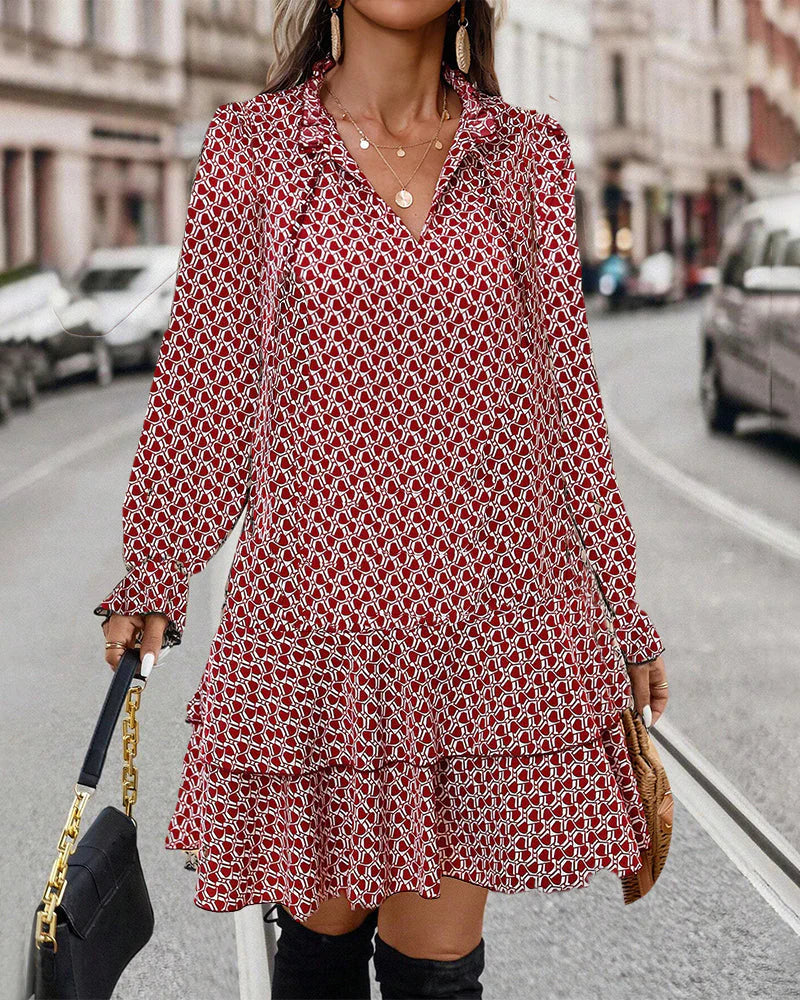 Luna - bedrucktes Kleid mit langen Ärmeln
