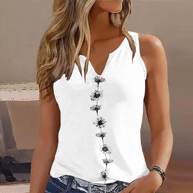 SpringStil® - Weißes ärmelloses Daisy Tank-Top mit gekerbtem Ausschnitt