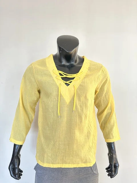 Liam - Boho Black Lace-Up Shirt