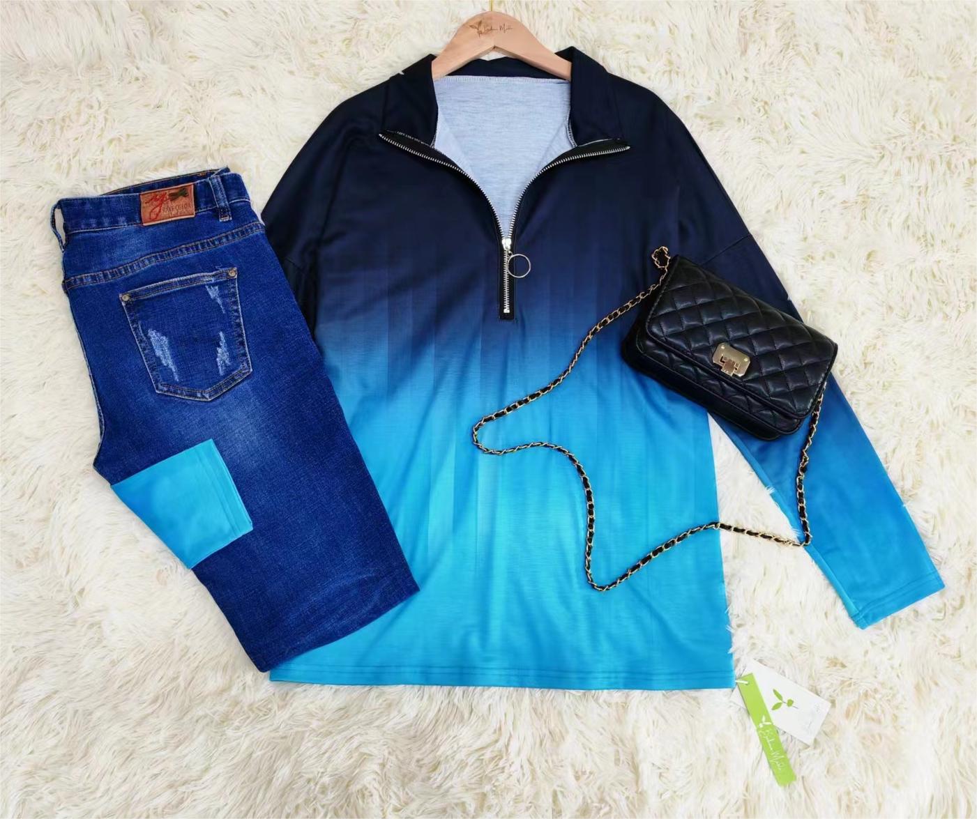 FallStil® - Verträumtes Print-Zip-V-Ausschnitt-Top