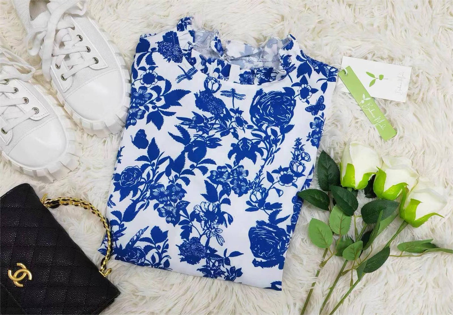 Even&Vil® - Sweet Plant Blaues langärmeliges Top