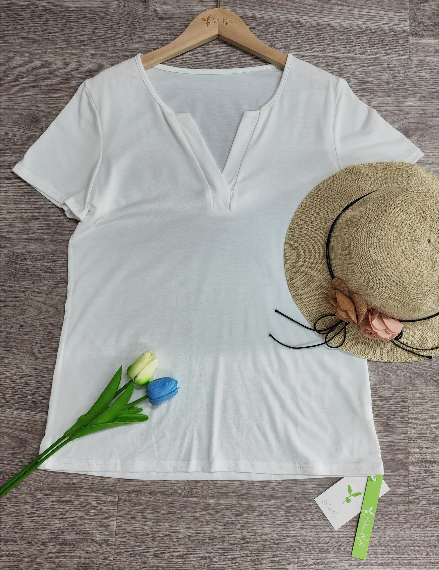 SpringStil® - Weißes kurzärmeliges einfarbiges Top