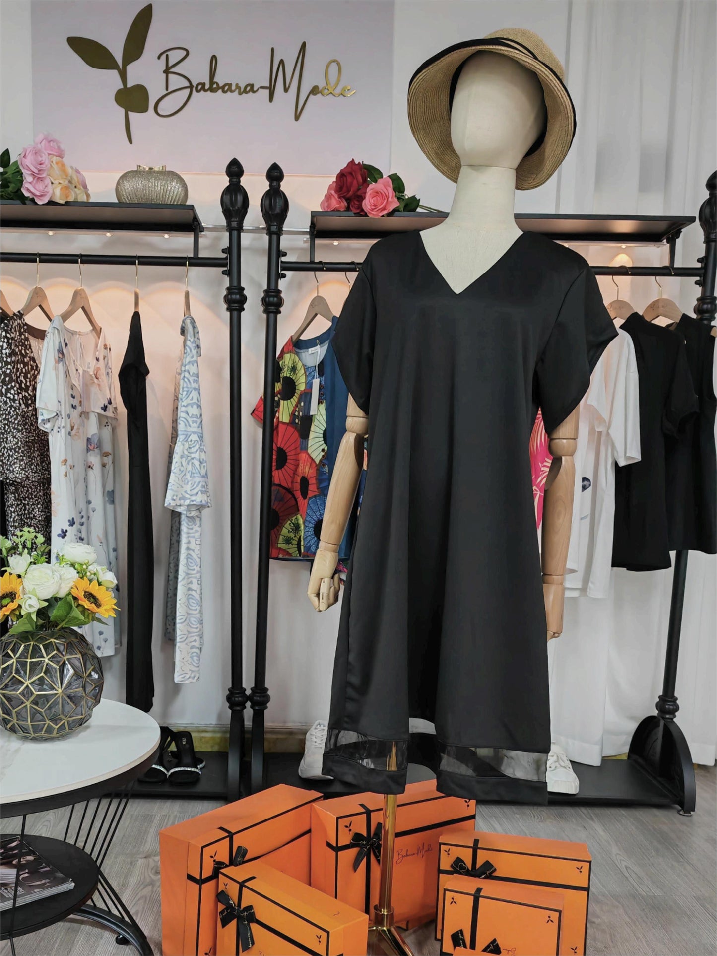 FallStil® - Elegantes Schwarzes Minikleid mit geteilten Ärmeln V-Ausschnitt