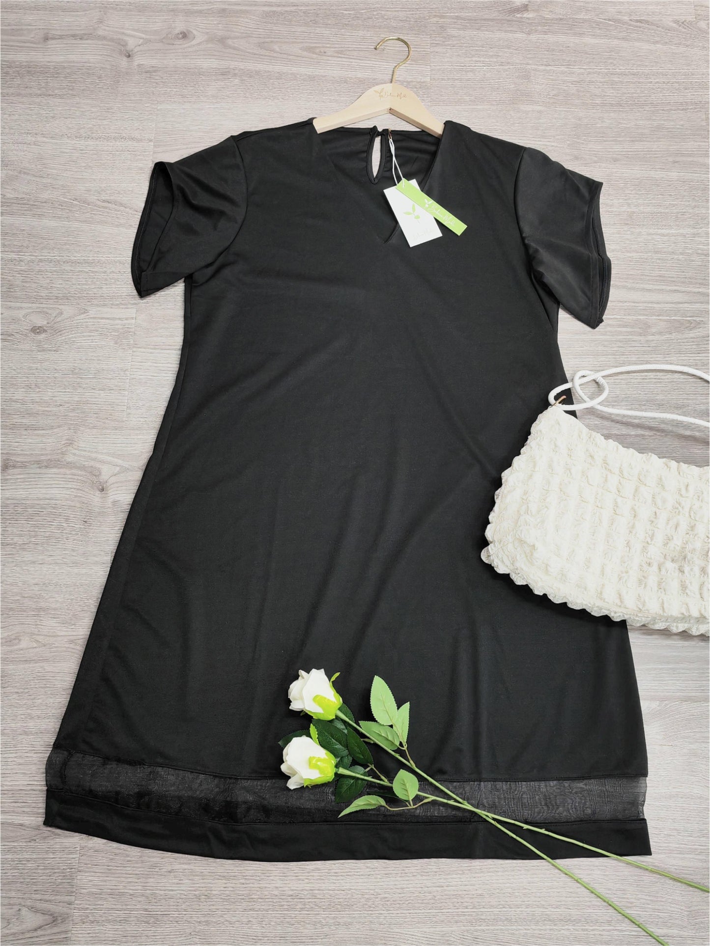 FallStil® - Elegantes Schwarzes Minikleid mit geteilten Ärmeln V-Ausschnitt