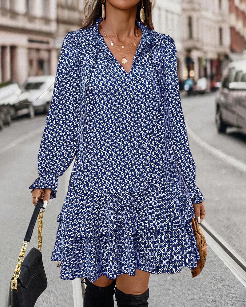 Luna - bedrucktes Kleid mit langen Ärmeln