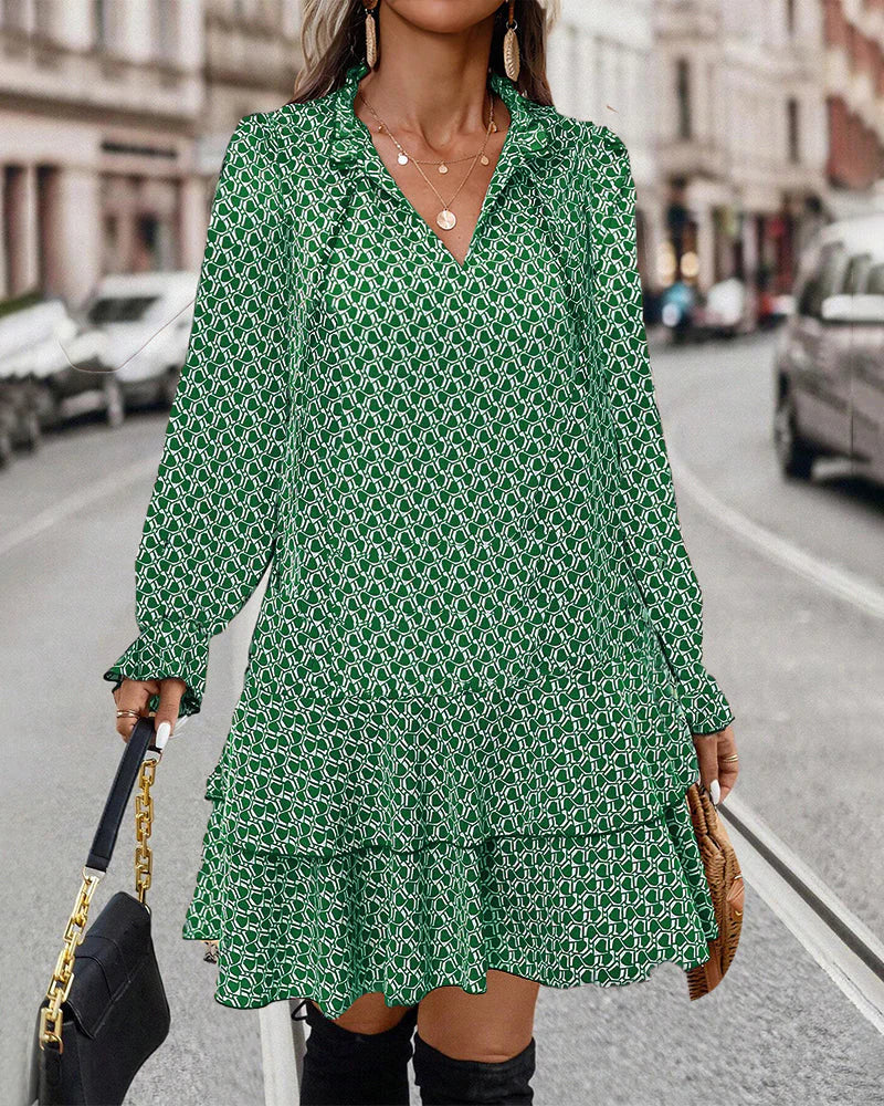 Luna - bedrucktes Kleid mit langen Ärmeln