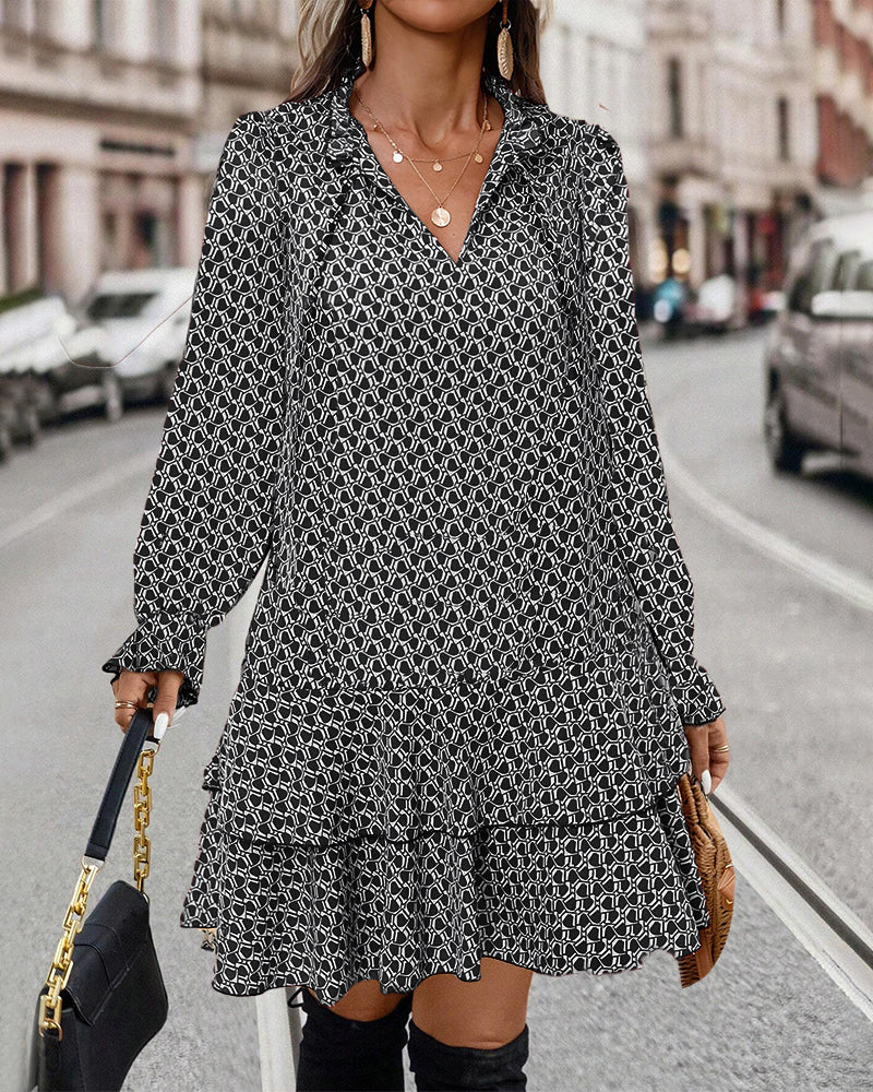 Luna - bedrucktes Kleid mit langen Ärmeln