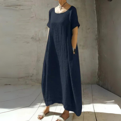 Clara - Lässiges Leinenkleid in Taupe