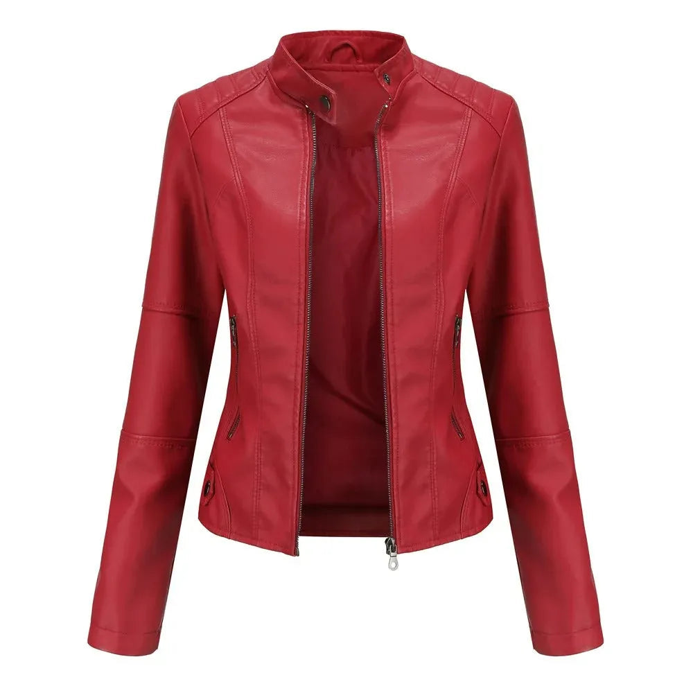 Elegante Frauen Lederjacke mit Reißverschluss für Herbst/Winter