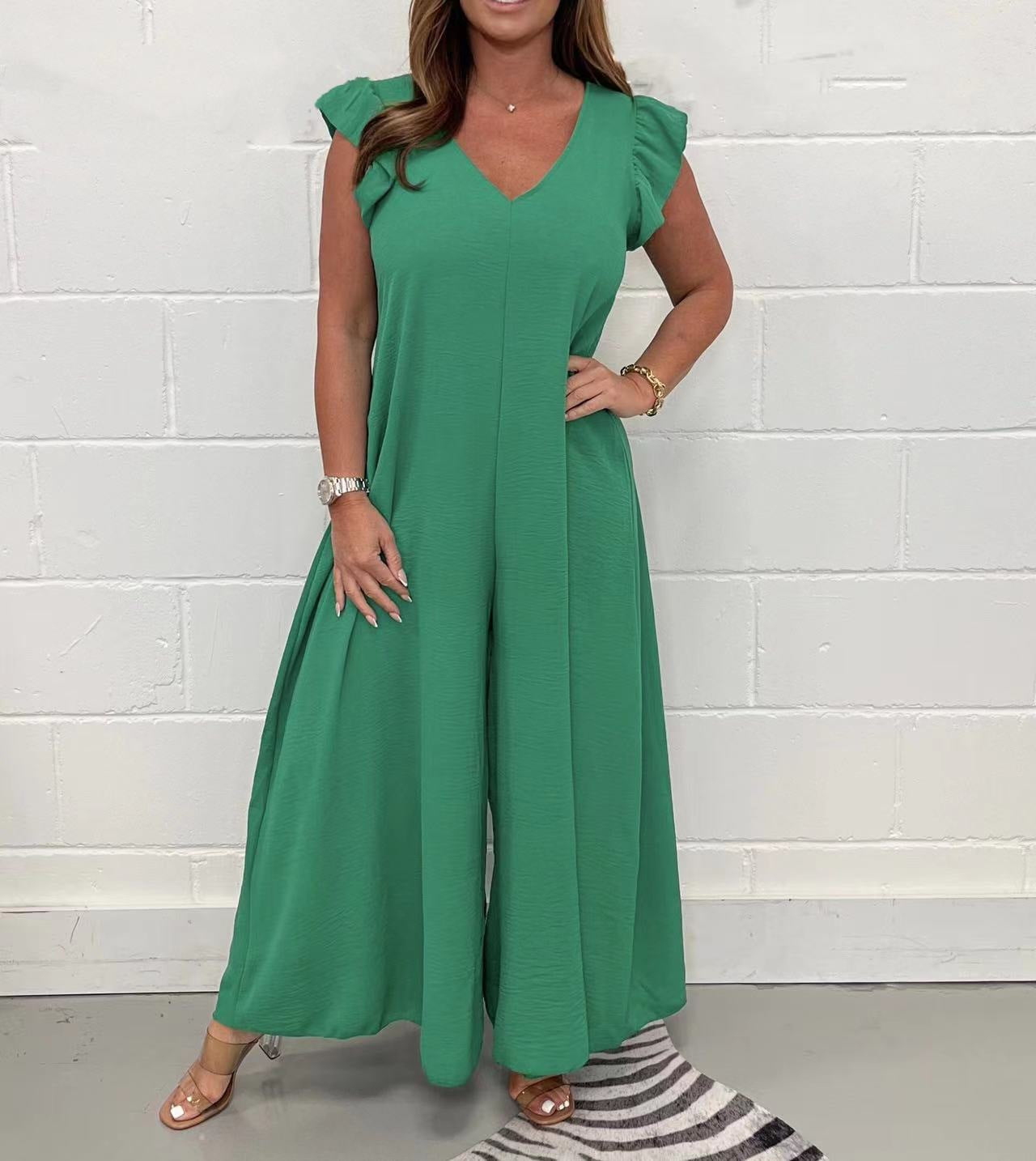 Raffinierter Rüschen Jumpsuit: Breite Beine, Lässiger Look