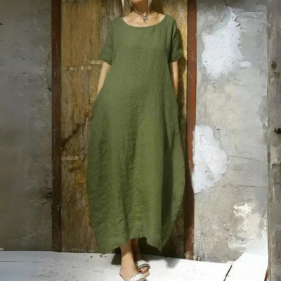 Clara - Lässiges Leinenkleid in Taupe