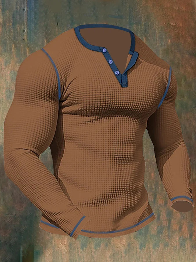 Lenn - Herren-Sport-Langarm-T-Shirt mit Waffelmuster und Henley-Kragen