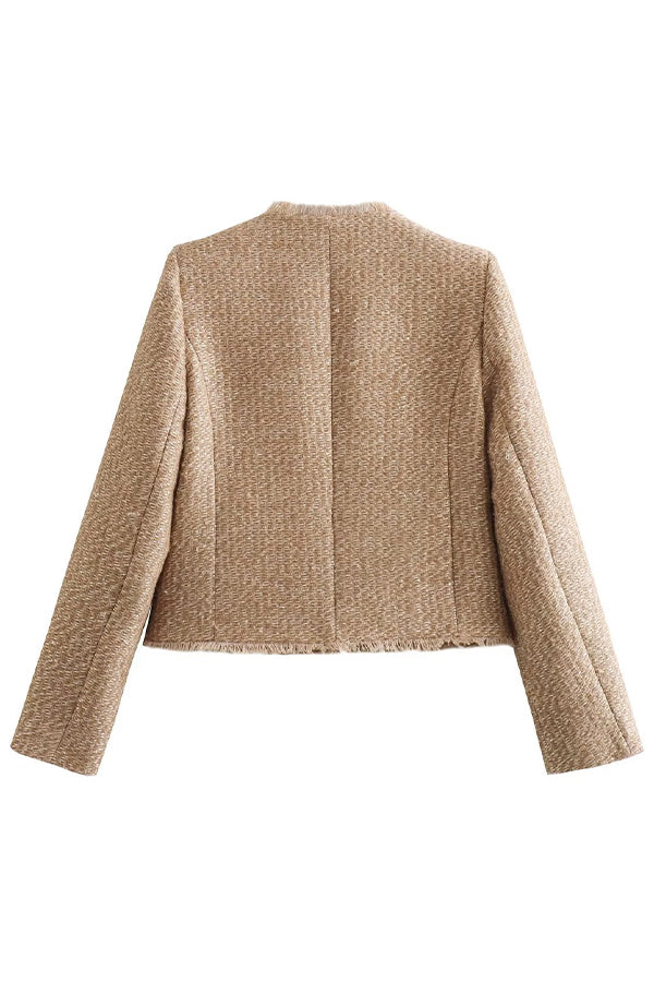 Ausgefranste - Jacke mit Rundhalsausschnitt und Knöpfen