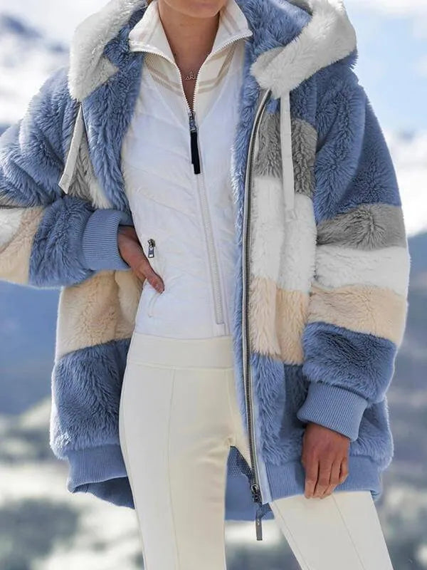 Kuschelige Frauen Plüschjacke mit Kapuze in Mehrfarbig für Herbst/Winter