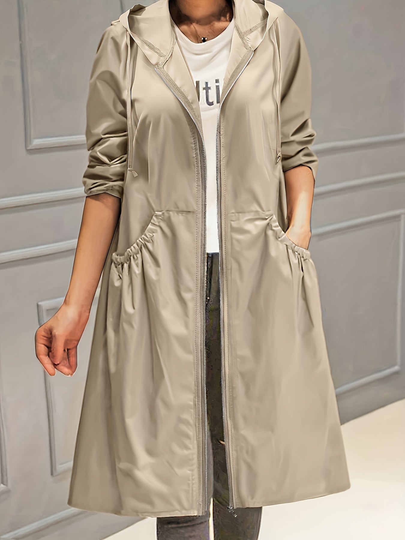 Damen Plus Size Mantel mit durchgehendem Reißverschluss