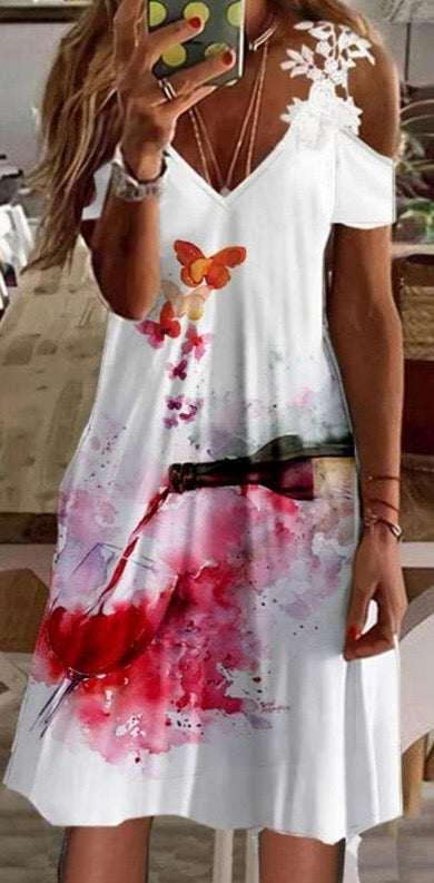 BMC® - Stellar Essence Kurzärmliges, knielanges A-Linien-Resort-Kleid