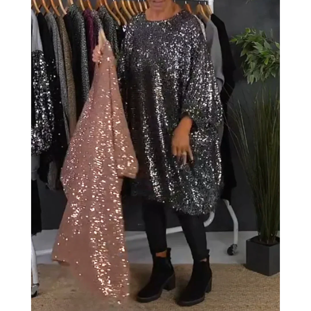 Brigitte™️ Holiday Lässiges Paillettenkleid
