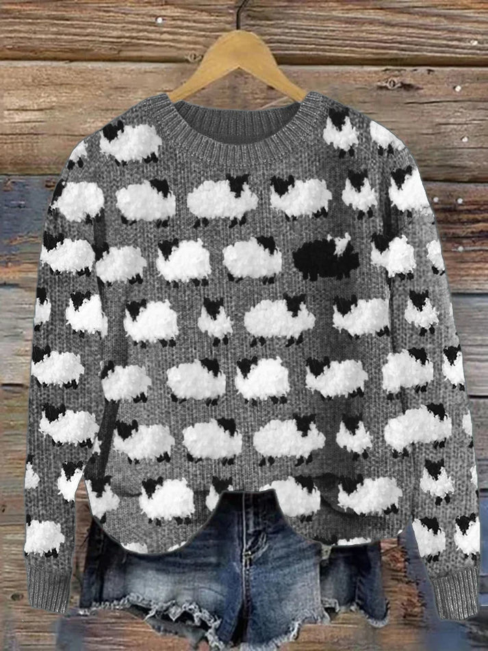 Marta – gemütlicher vintage-strickpullover aus flauschigem schaffell