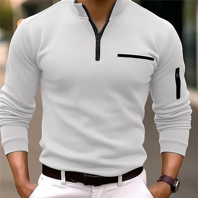 Ben - Sport-Poloshirt mit Stehkragen und Reißverschluss, langärmlig, einfarbig