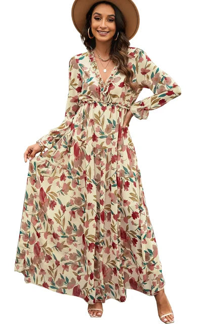 Bianca - Florales Maxikleid in Dunkelgrün