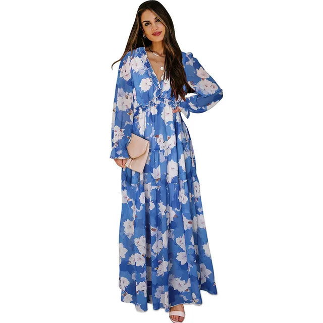 Bianca - Florales Maxikleid in Dunkelgrün