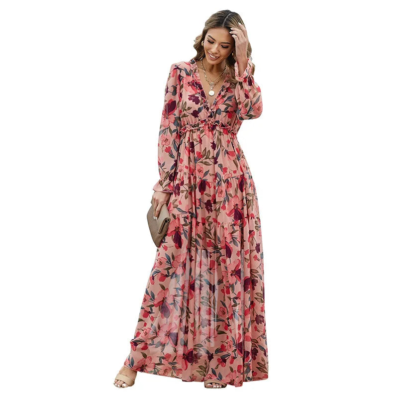 Bianca - Florales Maxikleid in Dunkelgrün
