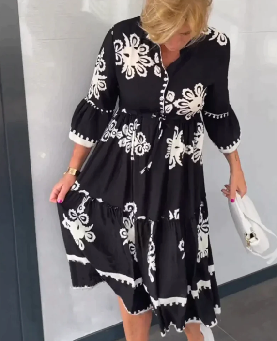 IZA - Elegantes Blumenkleid mit 3/4 Ärmeln