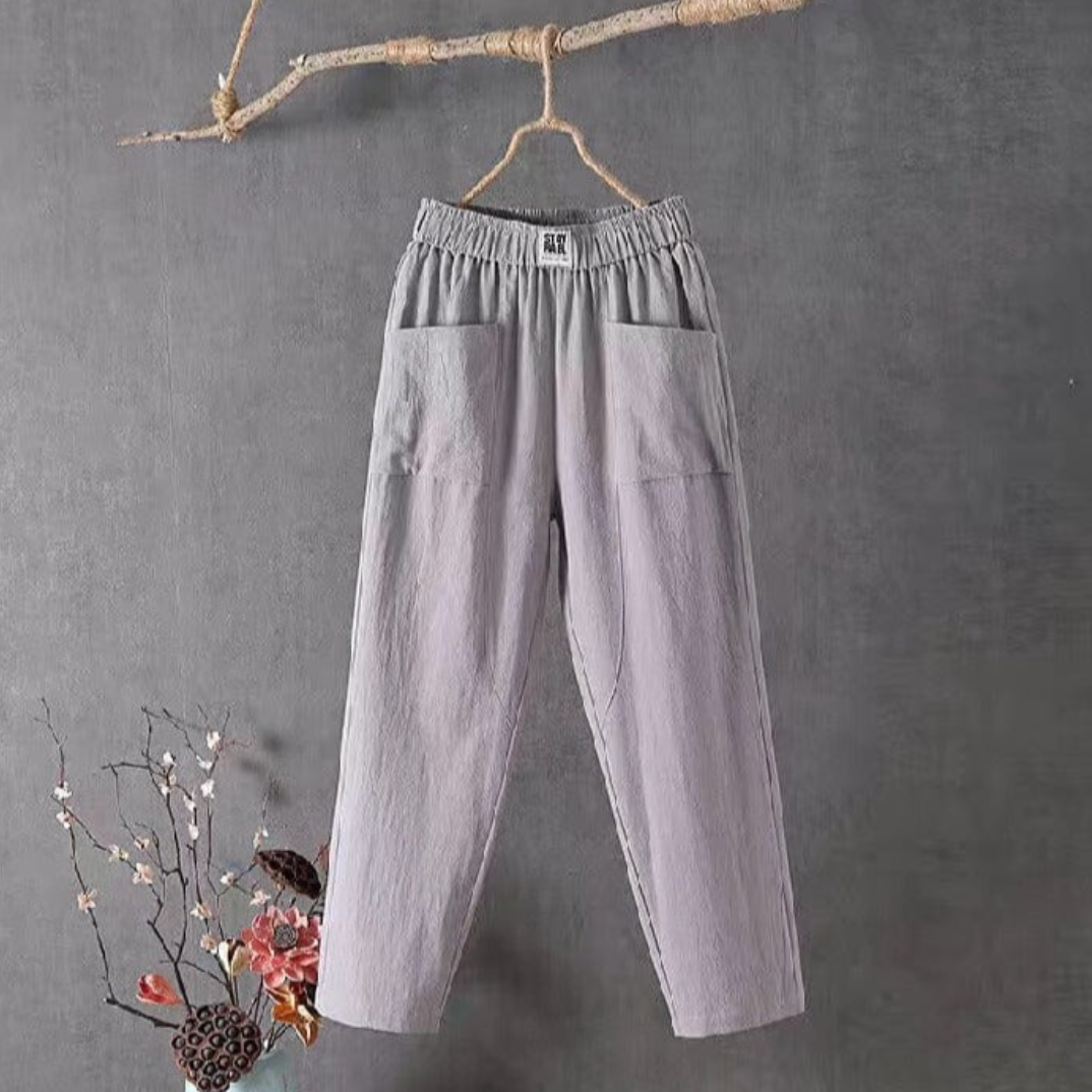 KLARA - Lässige Hose aus Baumwolle und Leinen mit elastischem Bund