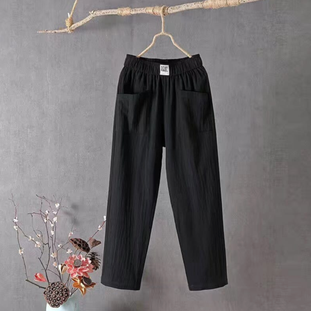 KLARA - Lässige Hose aus Baumwolle und Leinen mit elastischem Bund