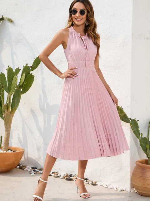 Carla - Schwarzes Plisseekleid mit Halterneck
