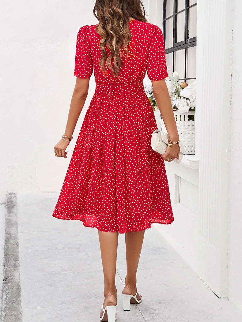 Charlotte - Graues Tupfenkleid im Retro-Stil