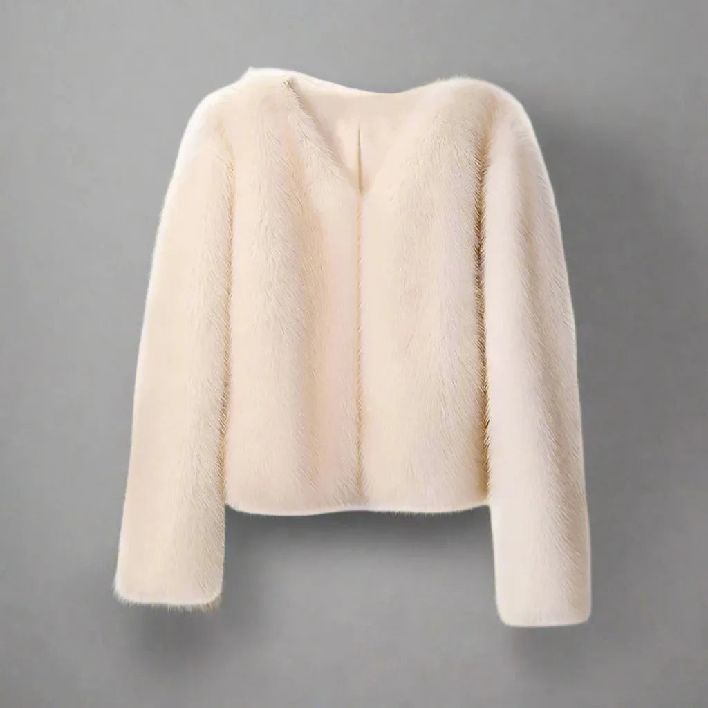 Elegante Frauen-Pelzjacke Pastellbeige Winter 2024 Kollektion