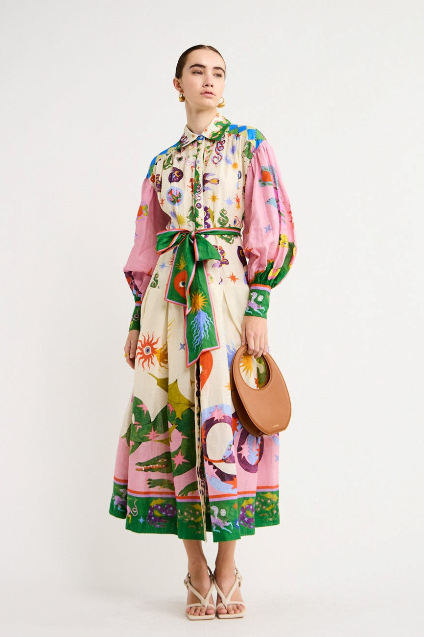 Brisbane | bedrucktes midikleid mit langen armeln