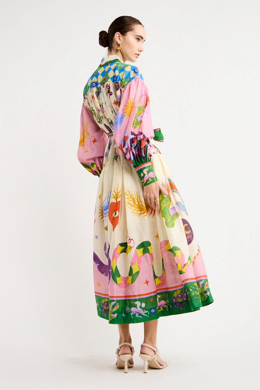 Brisbane | bedrucktes midikleid mit langen armeln