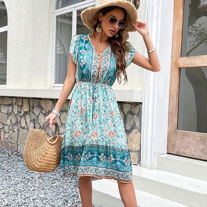 Skylar - Boho-Midikleid mit Blumendruck