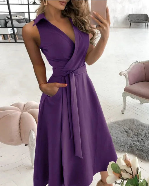 Clara - Schwarzes V-Ausschnitt Langarmkleid