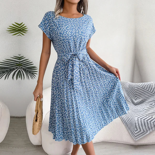 Clara - Blaues Blütenmuster Sommerkleid