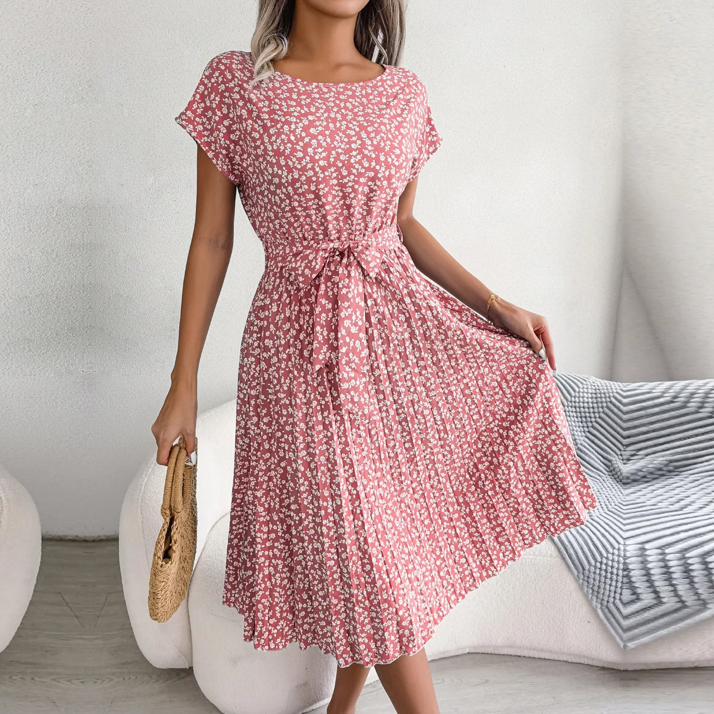 Clara - Blaues Blütenmuster Sommerkleid