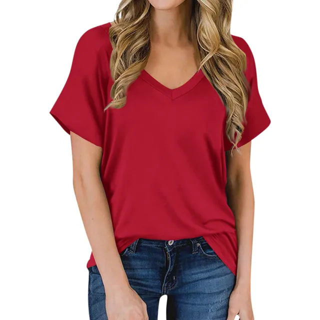 Anna - Schlichtes Schwarzes V-Ausschnitt T-Shirt