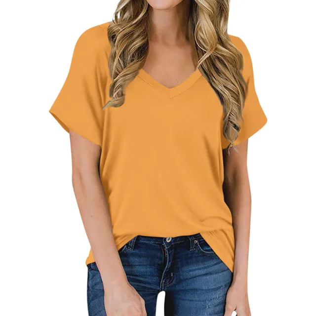 Anna - Schlichtes Schwarzes V-Ausschnitt T-Shirt