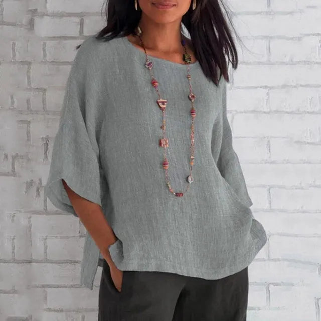 Blaues Leinen-Shirt mit Weiten Ärmeln - Clara