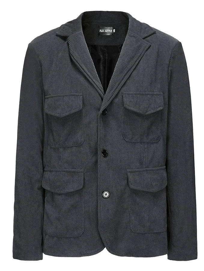 Luis - Einfarbige Vintage-Cordjacke mit mehreren Taschen für Herren