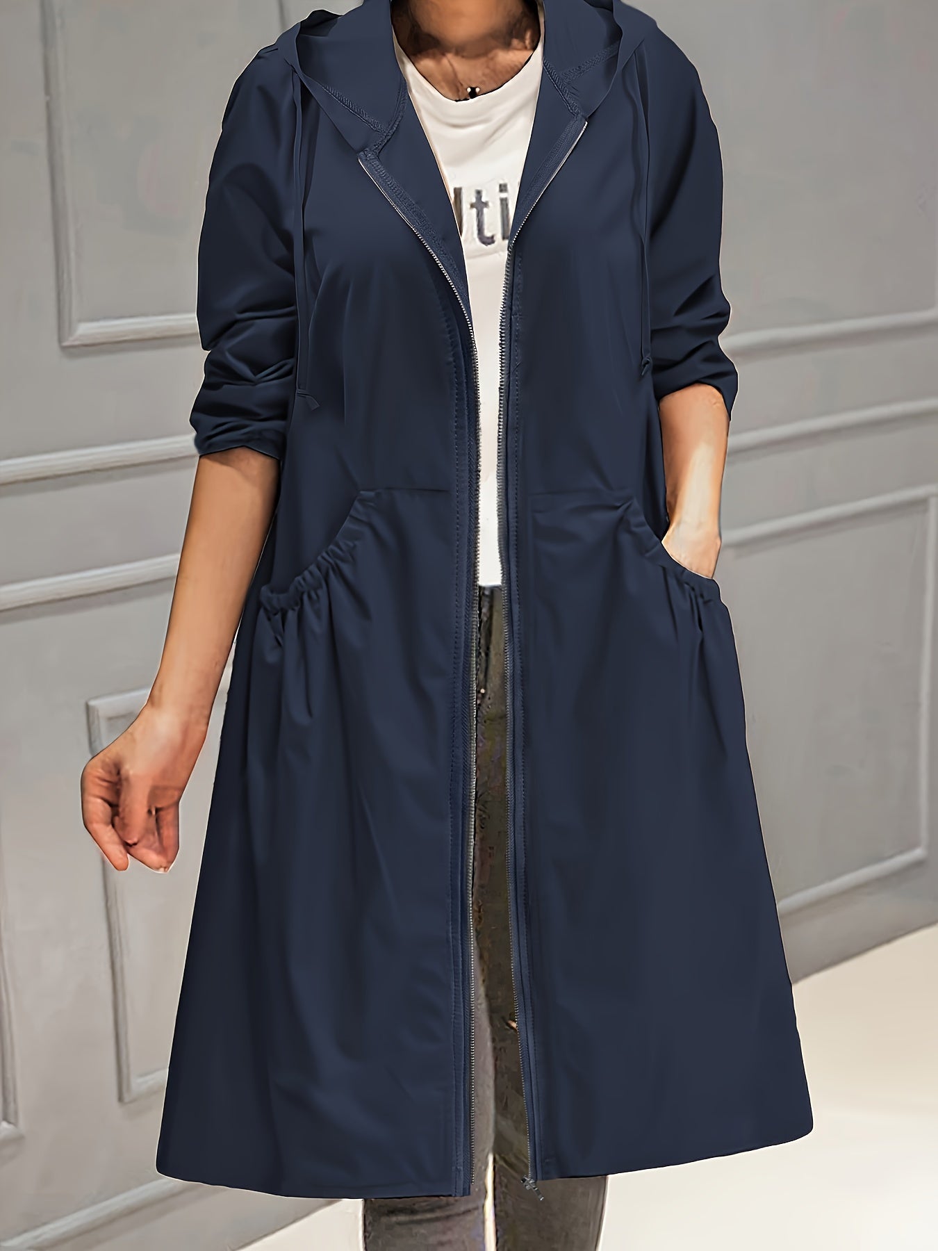 Damen Plus Size Mantel mit durchgehendem Reißverschluss