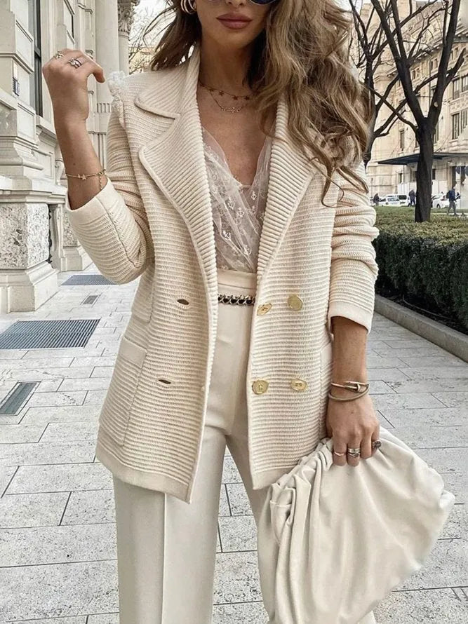 Elegante Frauen Khaki Blazer-Weste - Wintermode Must-Have