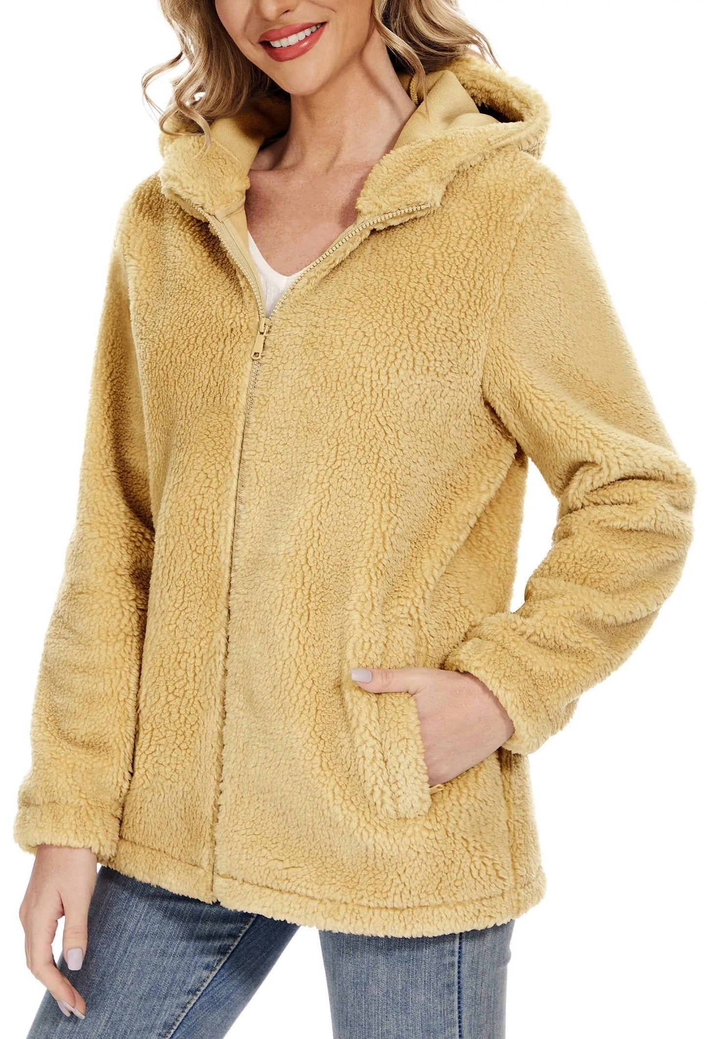 Dagny - Women's Cozy Fluffy Hoodie Jacket with Chic Hood