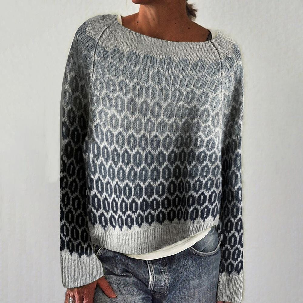 Grauer Pullover mit besonderen Details